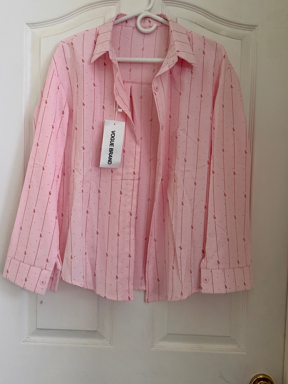 Vogue Light Pink Vertical Stripe Blouse with Tiny Floral Dots